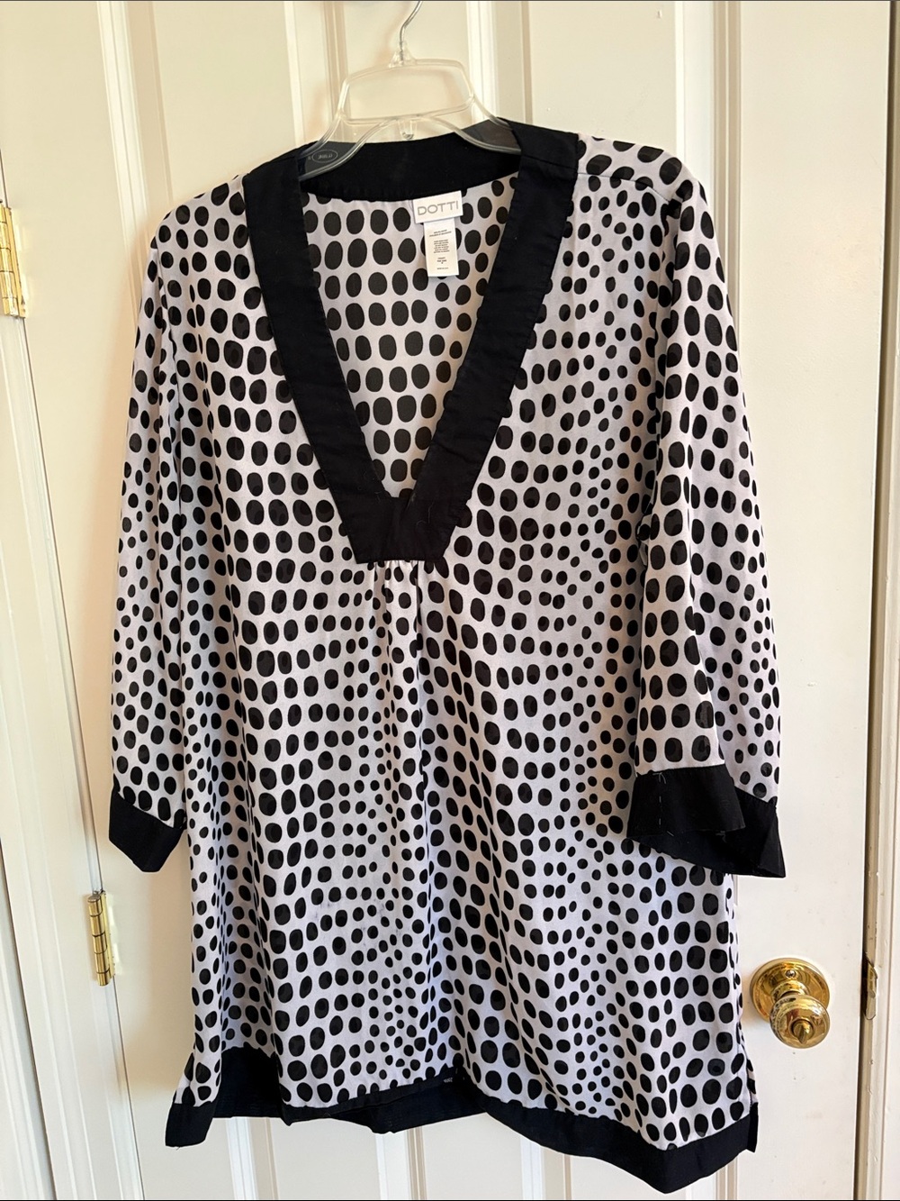Dotti Black & White Polka Dot V-Neck Tunic